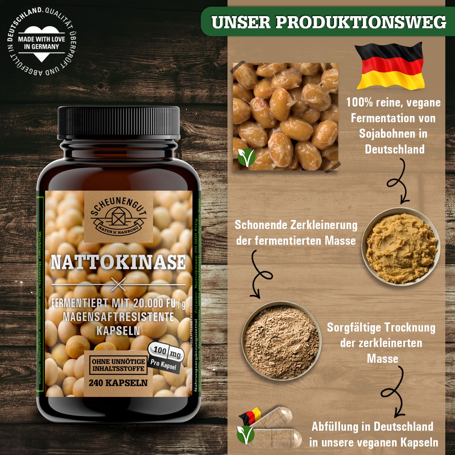 Scheunengut® Nattokinase 20.000 FU/g | pflanzliche Fermentation, 100% rein & vegan
