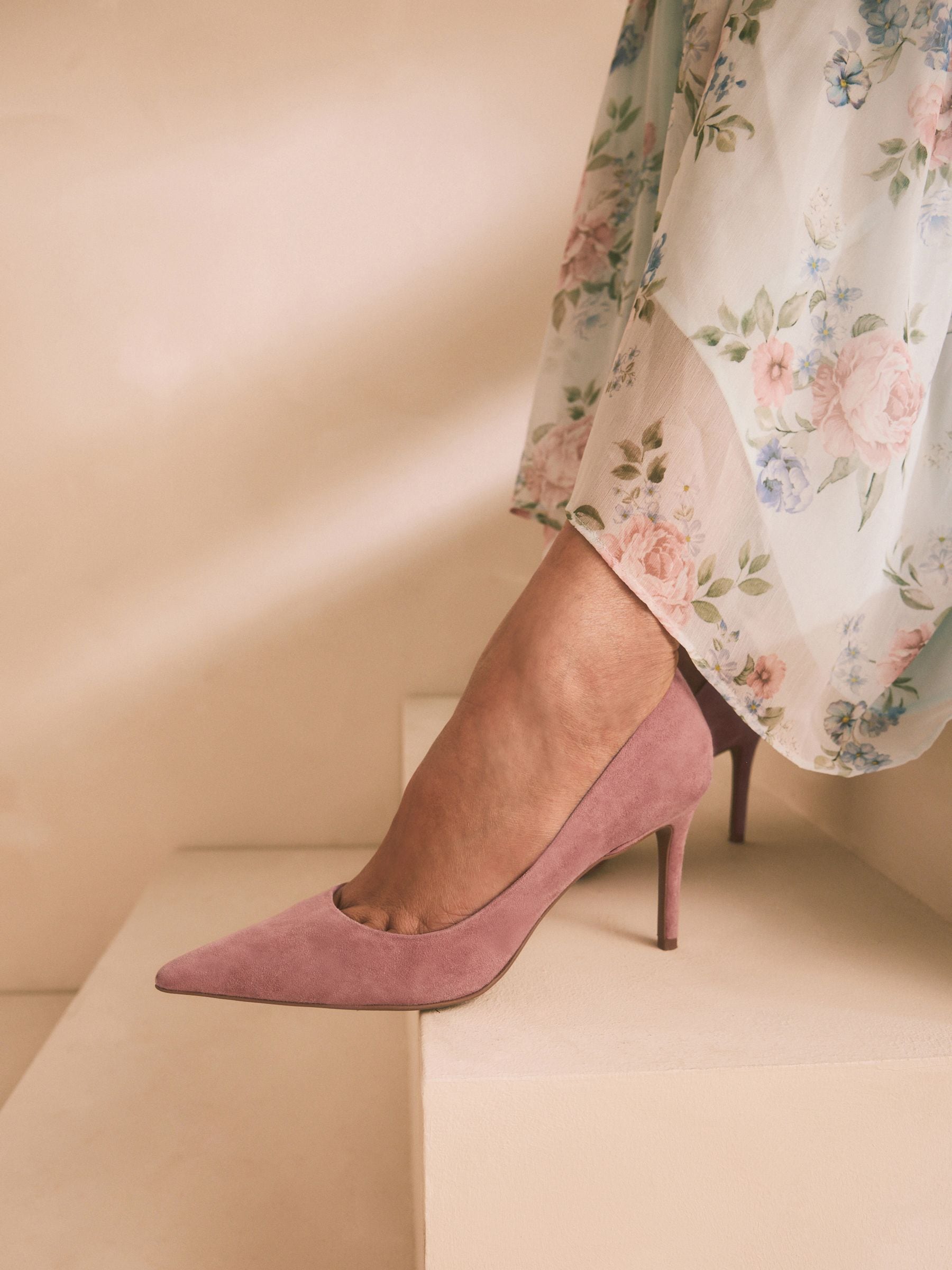 Rozenroze suède - Leren mid-court pumps