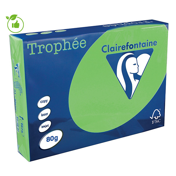 Papier couleur Trophée Clairefontaine vert menthe A4 80g, 5 ramettes de 500 feuilles