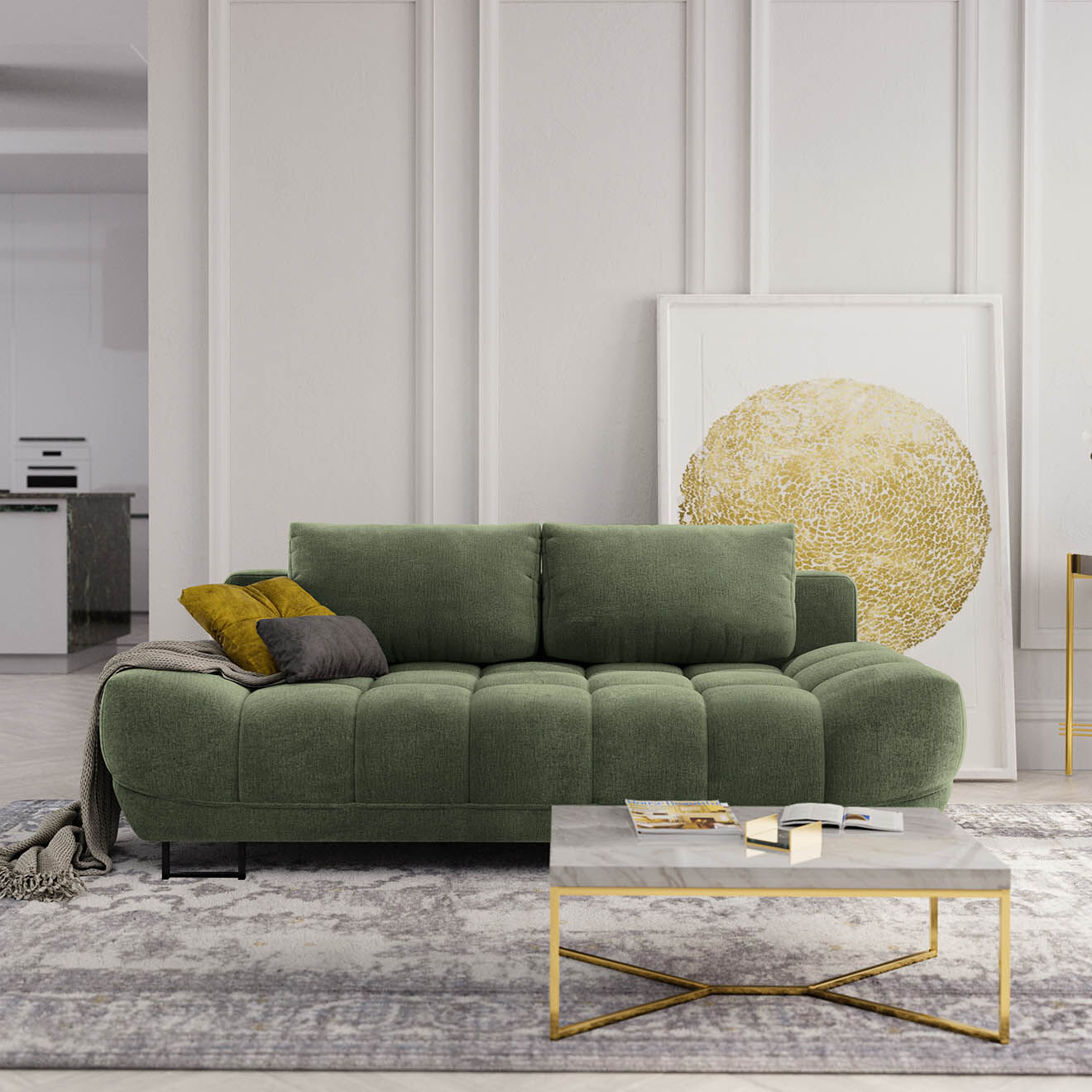 Windsor & Co Canapé convertible avec coffre de rangement Cirrus vert - 215x112x90 cm