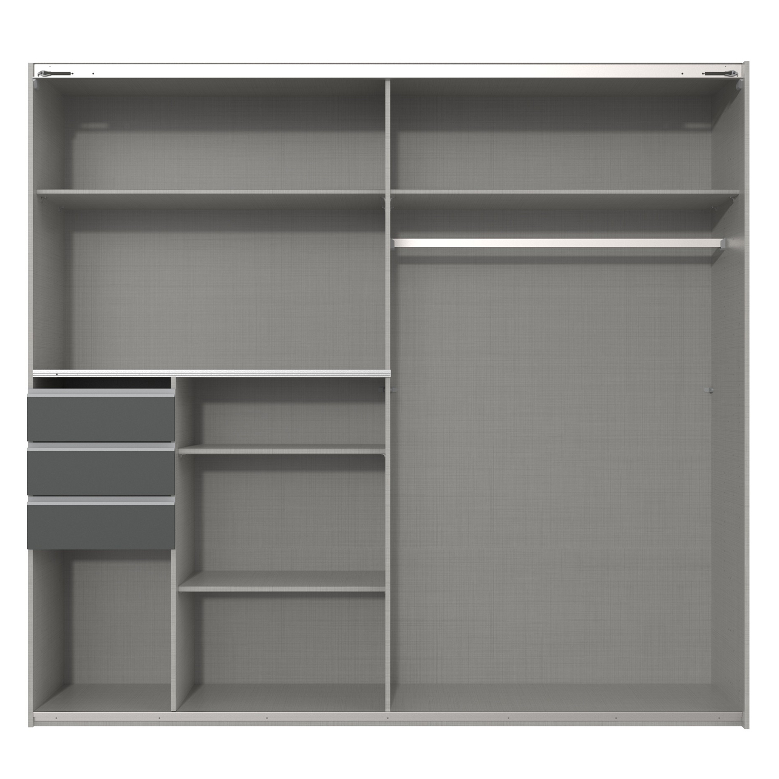 Schwebetürenschrank - Plankeneiche - 3 Schubkästen - 225 cm