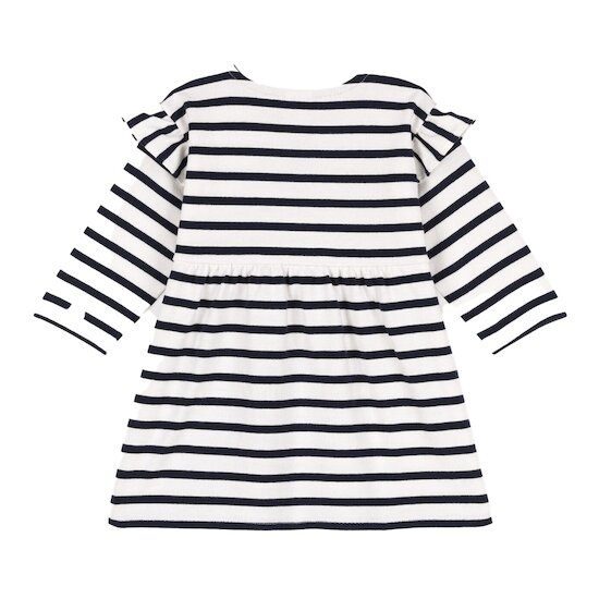 Robe manches longues bébé rayée marinière en jersey épais   Blanc Marshmallow/Bleu Smoking        3 mois   de               Petit Bateau