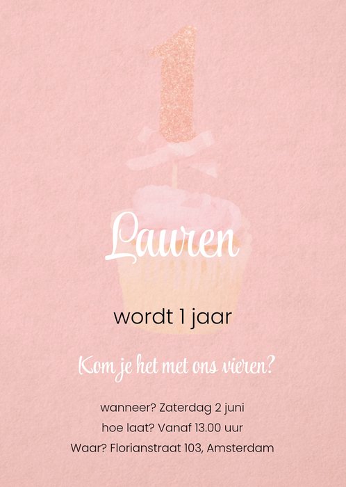Kinderfeestje uitnodiging | Meisje | 1 Jaar
