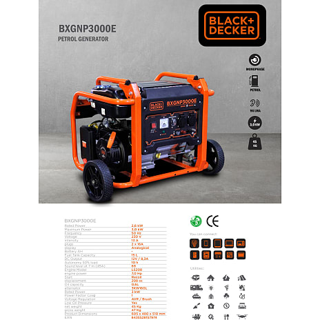 BLACK+DECKER NØDSTRØMSGENERATOR BXGNP3000E 2,6/3,0 KW