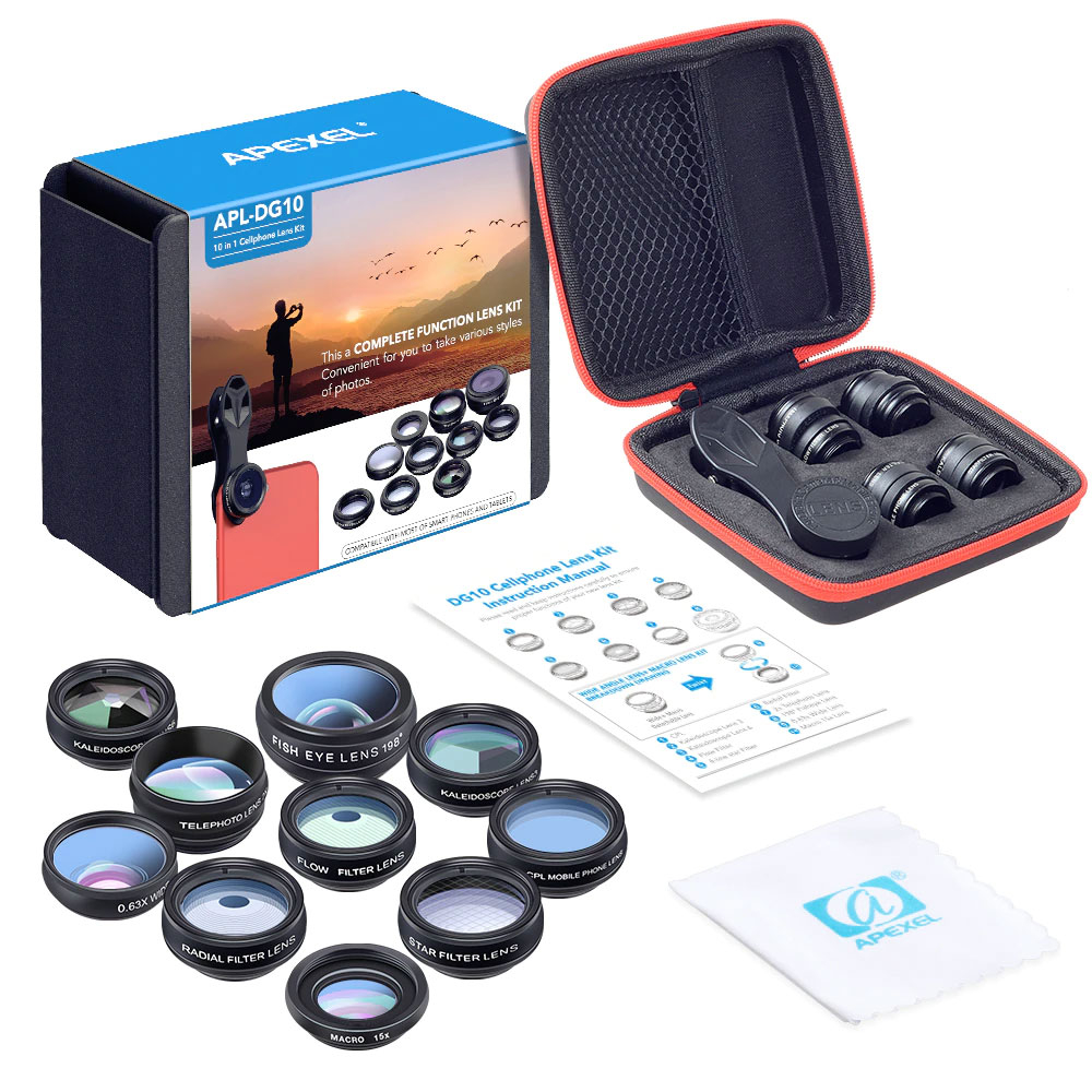 10in1 Universal Kamera Objektiv Set Weitwinkel / Fisheye / Makro etc. - Schwarz