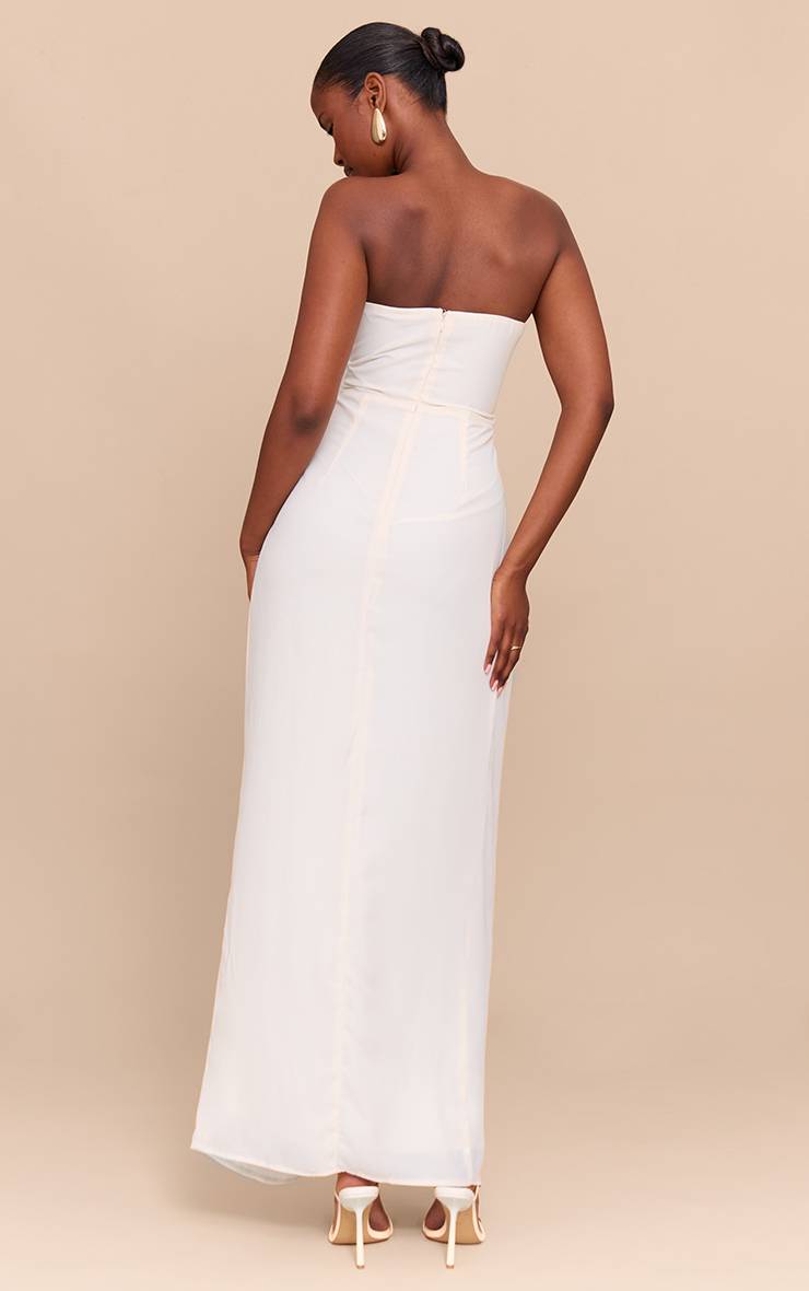 Crème Robe Longue Drapée À Détail Corset Bandeau