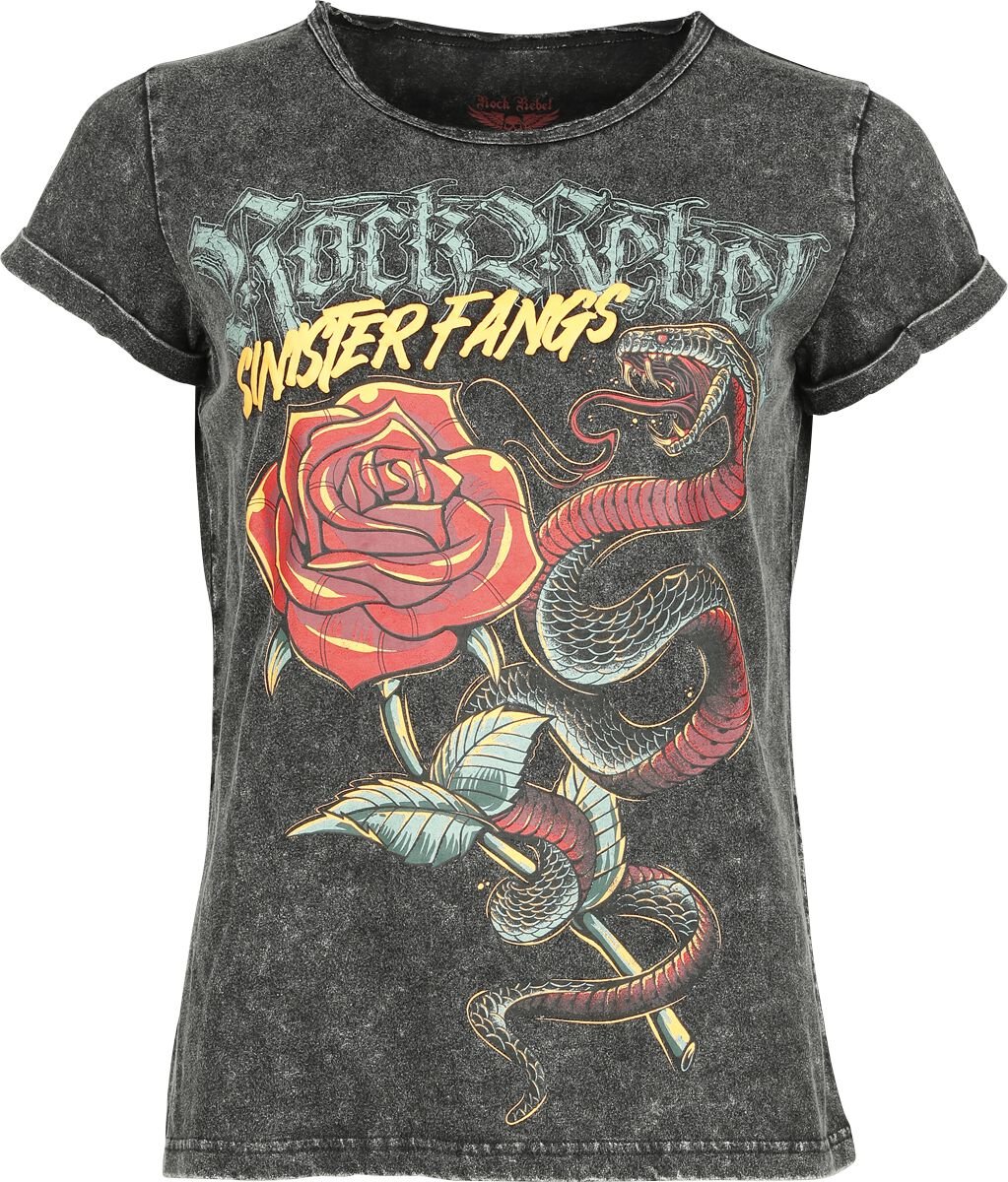 T-shirt avec Imprimé Rose é Serpent Rétro | Rock Rebel by EMP T-Shirt Manches courtes