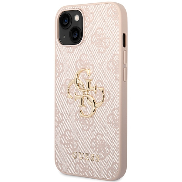 iPhone 15 Leder Hardcase Hülle Metall Logo (GUHCP15S4GMGPI) - Rosa / Gold