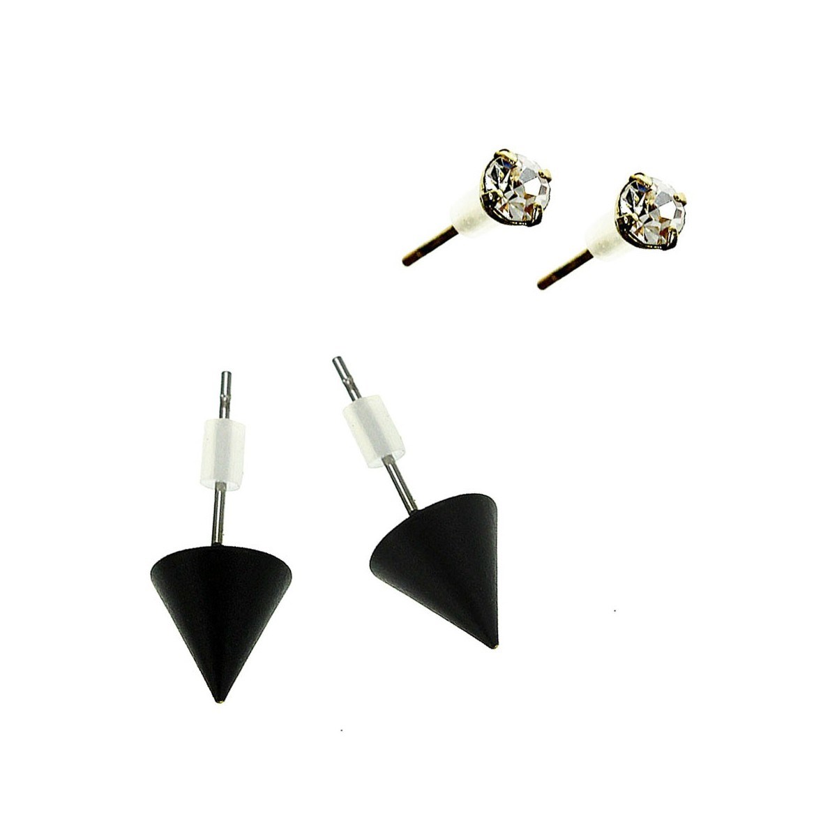 Boucles d'oreilles pointe noire et strass