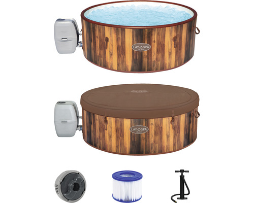 Bestway® LAY-Z-SPA® Helsinki AirJet™ opblaasbare hottub met 180 luchtjets, multifunctionele pomp, geïntegreerde verwarmingsfunctie en afsluitbare thermische afdekking, bruin