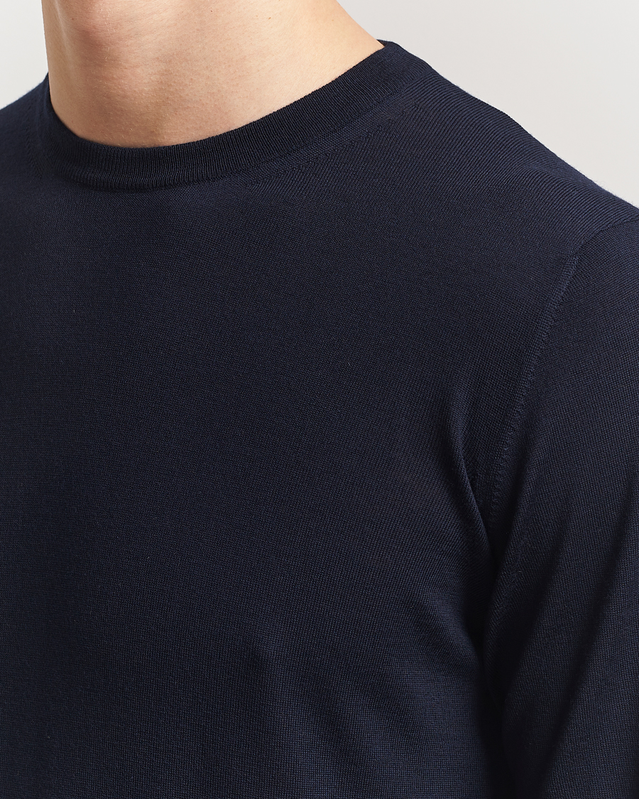 Piacenza Cashmere Merino Wool Crew Neck Sweater Navy