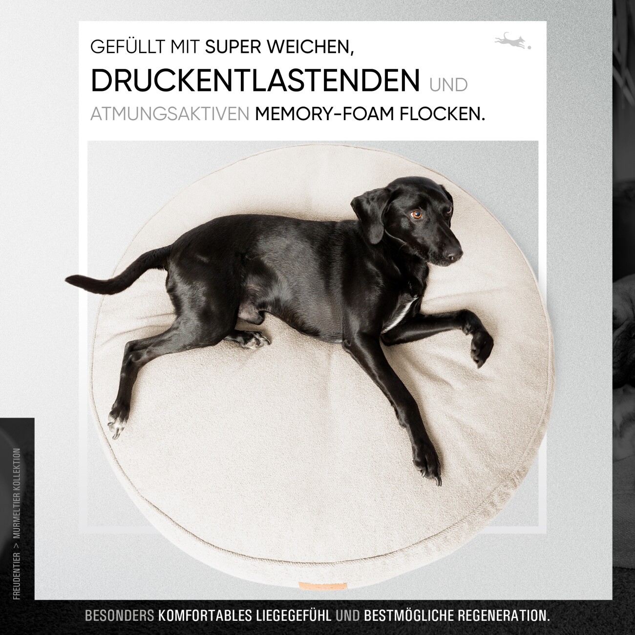 Freudentier kuscheliges Hundebett mit Memory Foam ⌀100cm hellgrau 1 m