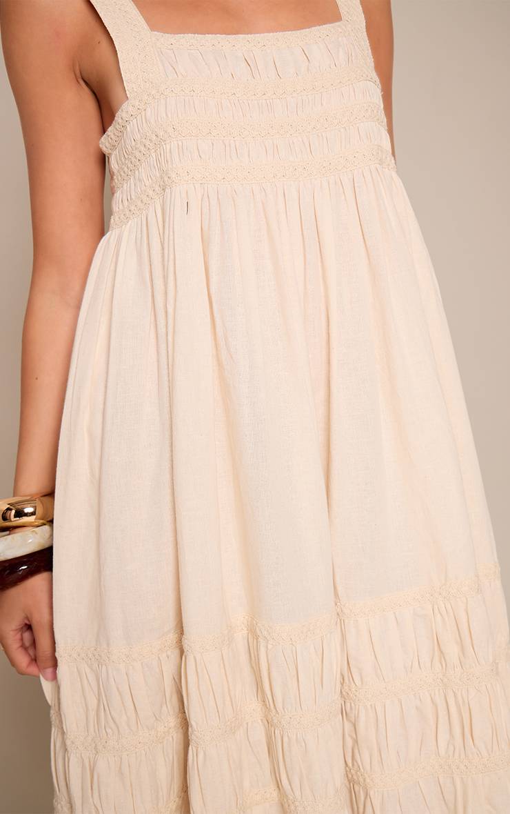 Naturel Robe Longue À Détails Brodés Effet Lin