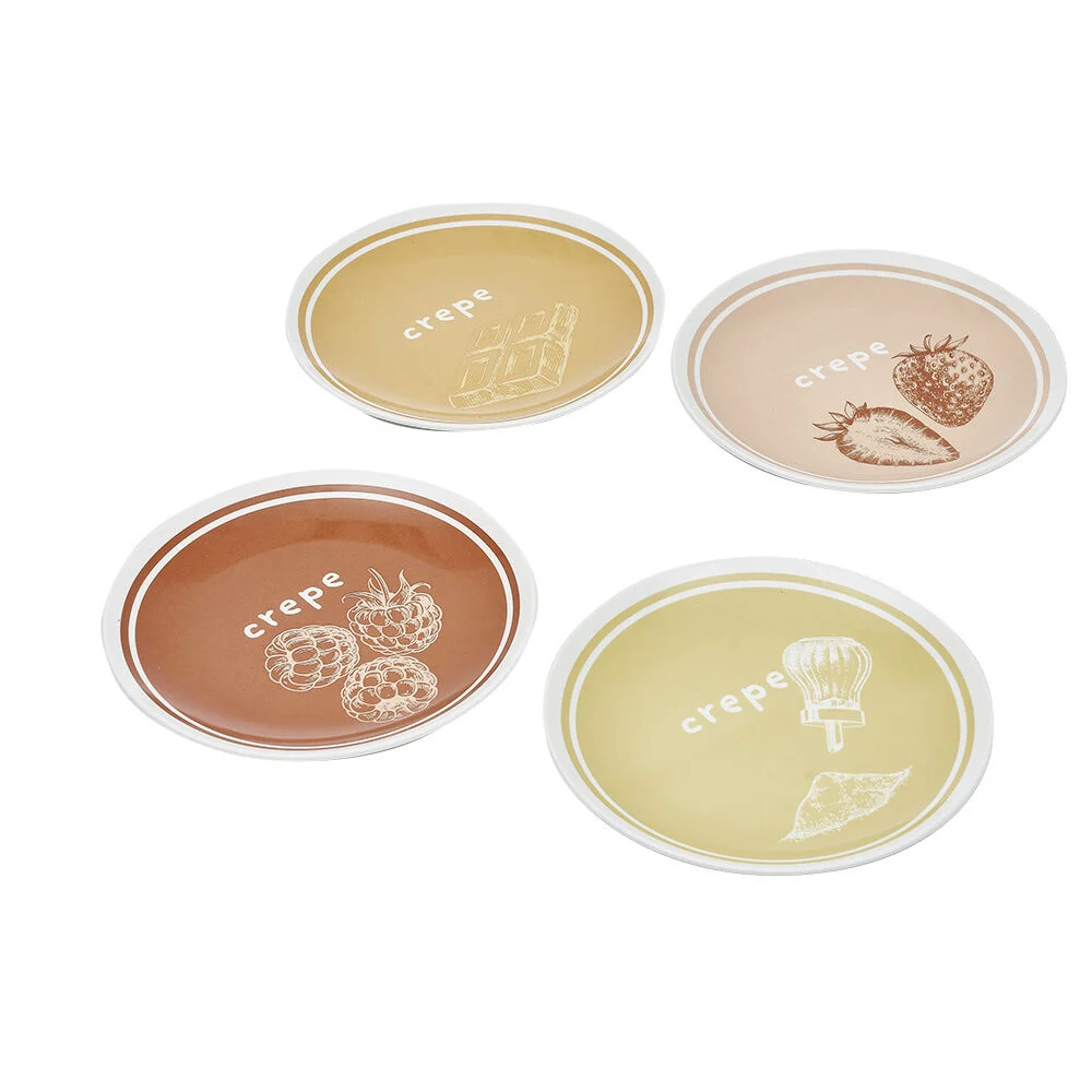 Lot de 4 assiettes à dessert porcelaine design crêpes