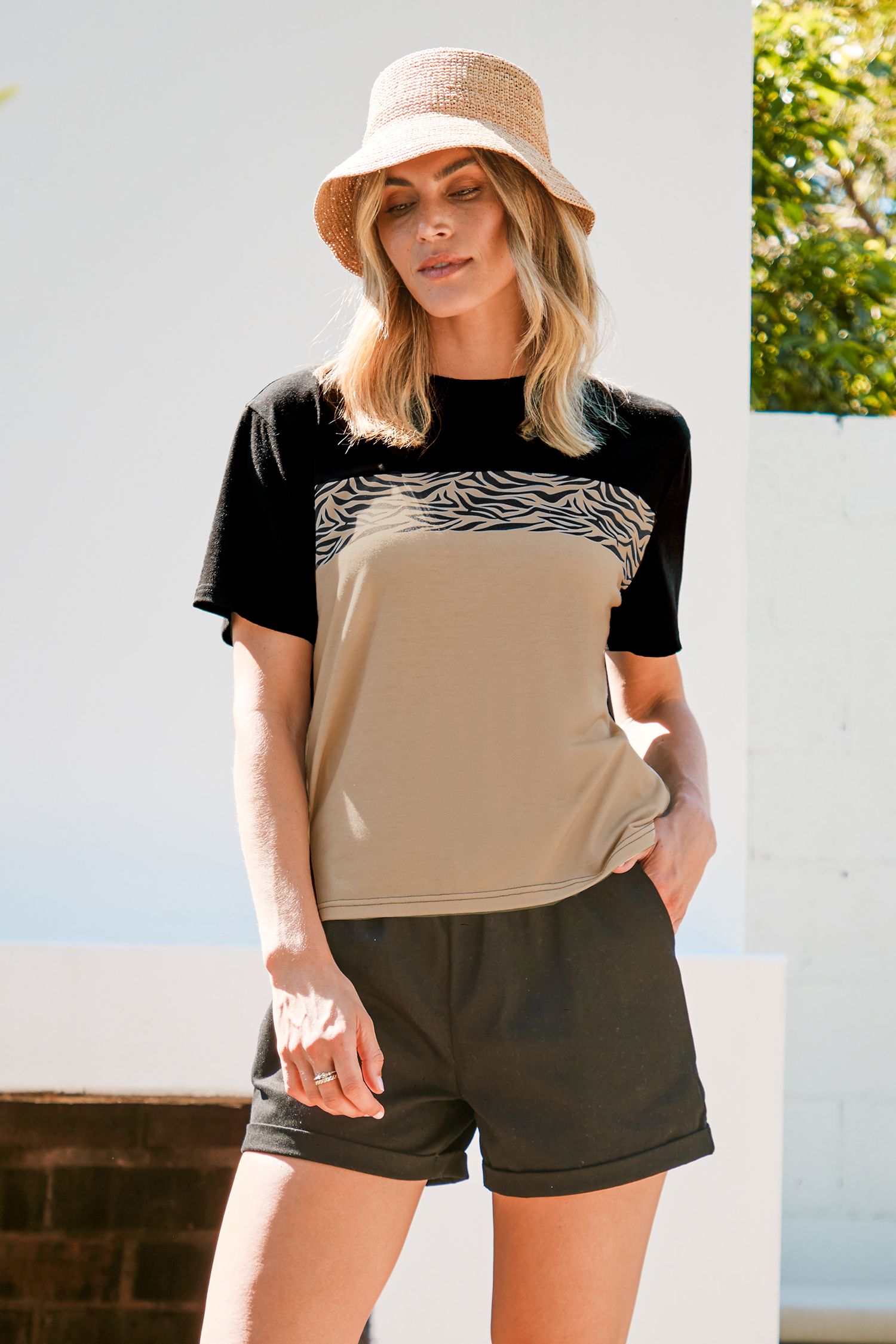 T-shirt à col rond et imprimé zèbre