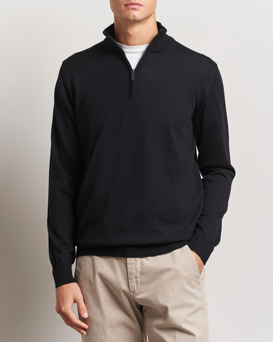 Morgano Extra Fine Merino Wool Half-Zip Black
