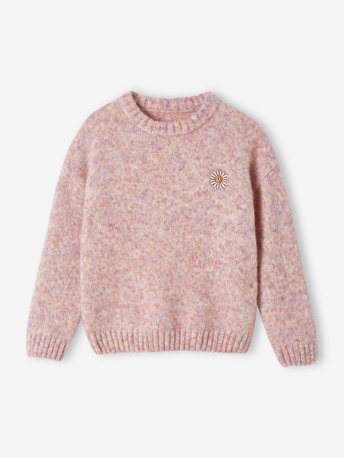 Suéter de malha mesclada multicolorido para meninas