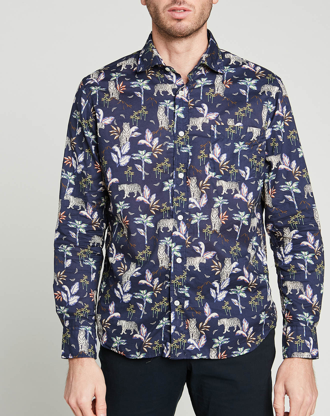 Hartford Chemise regular Paul jungle bleu marine