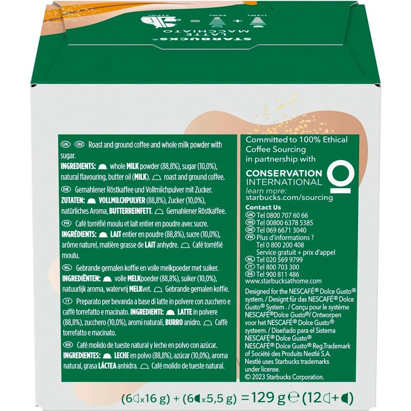 Capsules de café Starbucks Dolce Gusto Latte Macchiato - Boîte de 24
