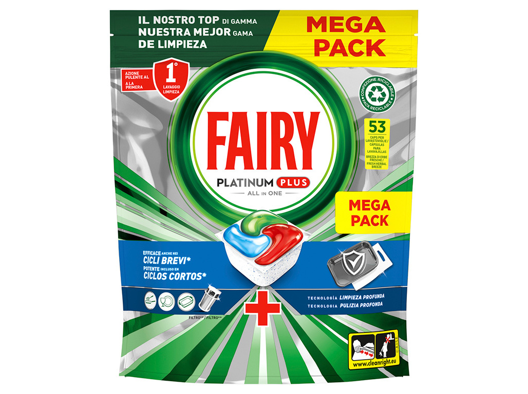 DETERGENTE LOIÇA MÁQUINA FAIRY PLATINUM PLUS LIMPEZA PROFUNDA 53PASTILHAS