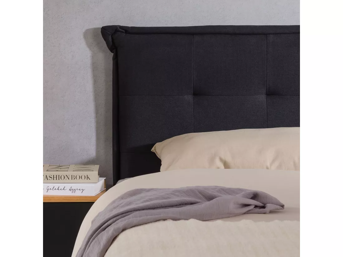 Tête de lit TIMOTHÉ 140 capitonnée, En tissu rembourré, Pieds en bois, Design élégant, Pour lits 140 cm, Noir