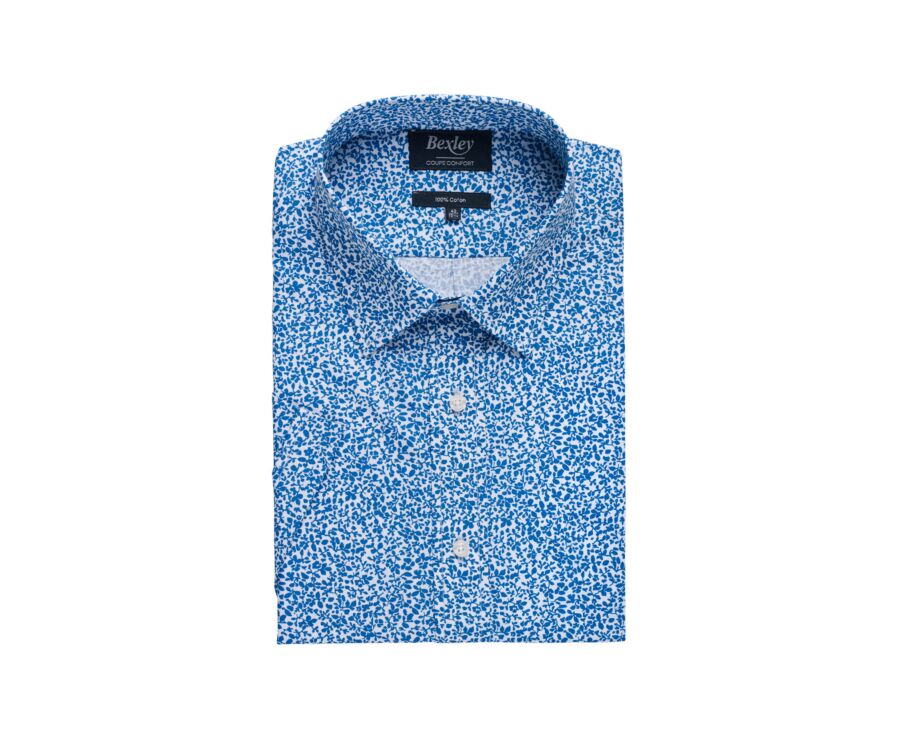 Chemise coton bleue imprimée fleurs blanches - FLAVIUS MC