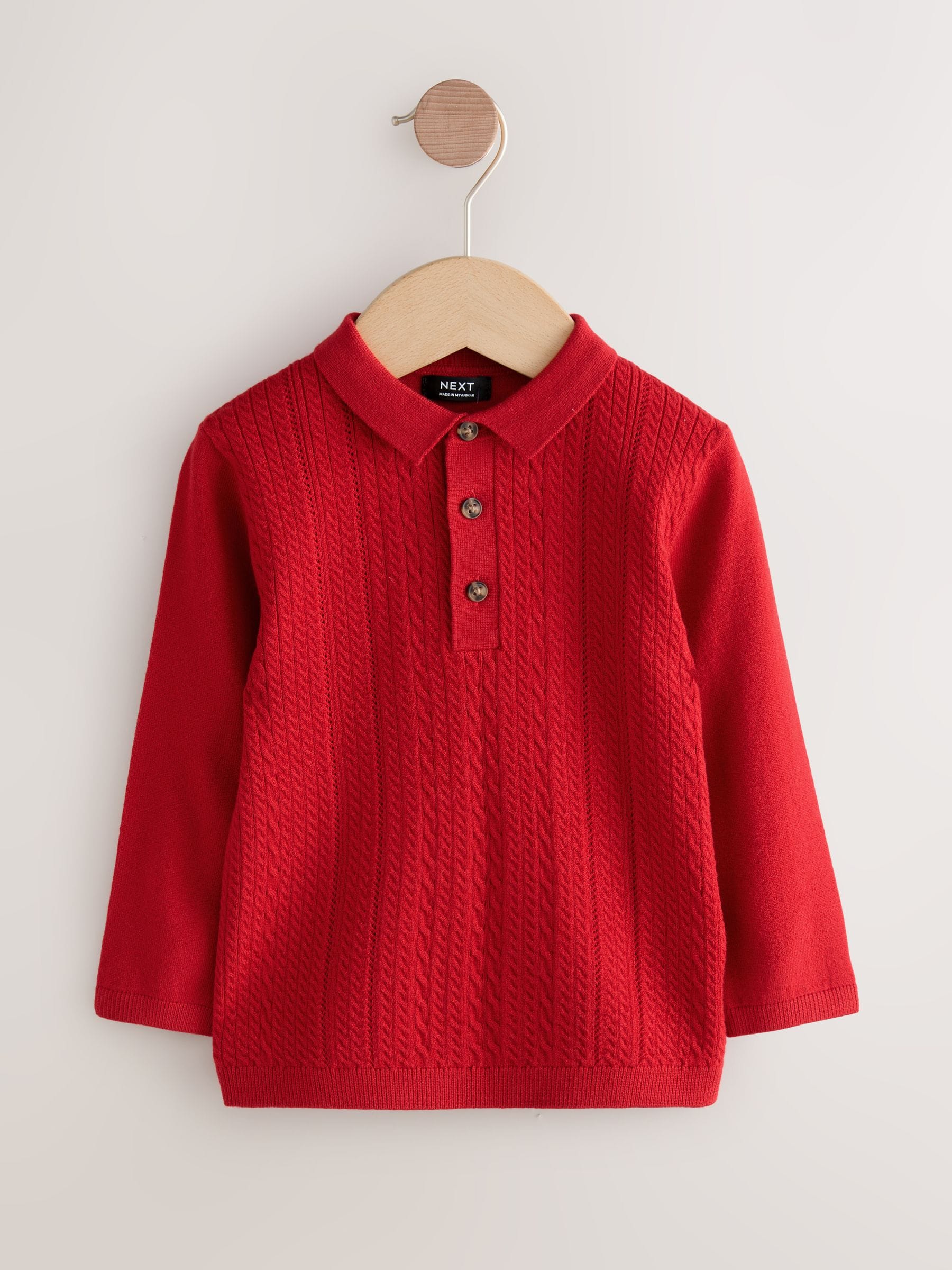 Rood - Poloshirt met kabelbreisel (3mnd -7jr)