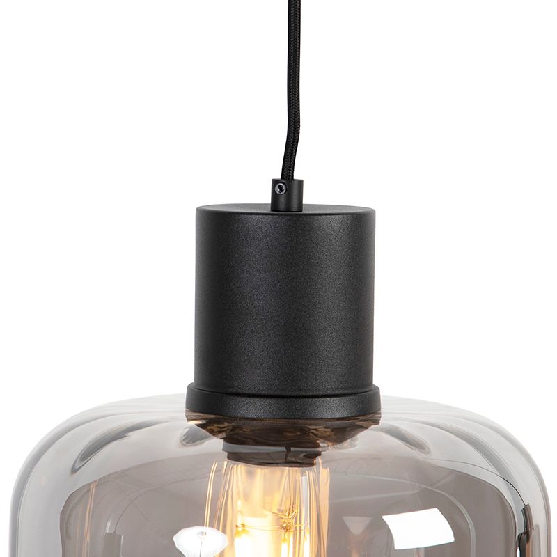 Design hanglamp zwart met smoke glas 3-lichts 161,5 cm - Qara