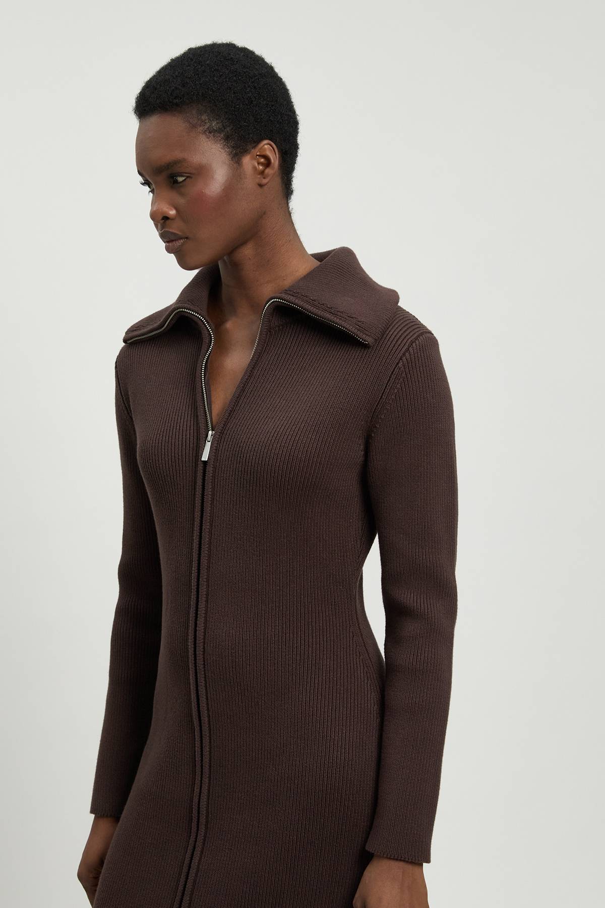 KarenMillen Robe Midi Tricotée En Coton Avec Col Zippé