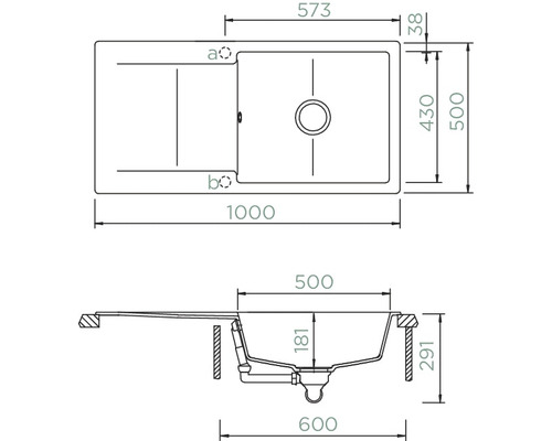 Spoelbak SCHOCK Epure D-100L 1000 x 500 mm onyx EPUD100LAGON