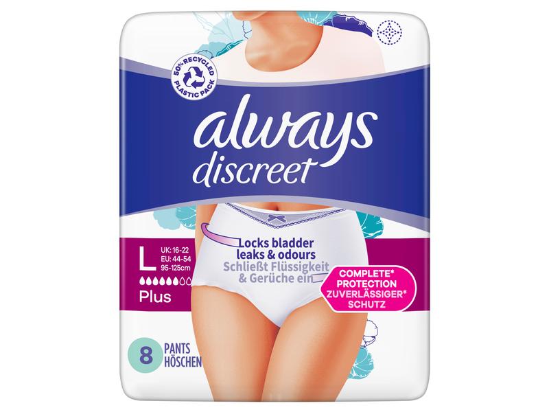 Always Inkontinenz Pants Discreet Plus L 32 Stück Inkontinenz-Höschen bei Blasenschwäche, Grösse L