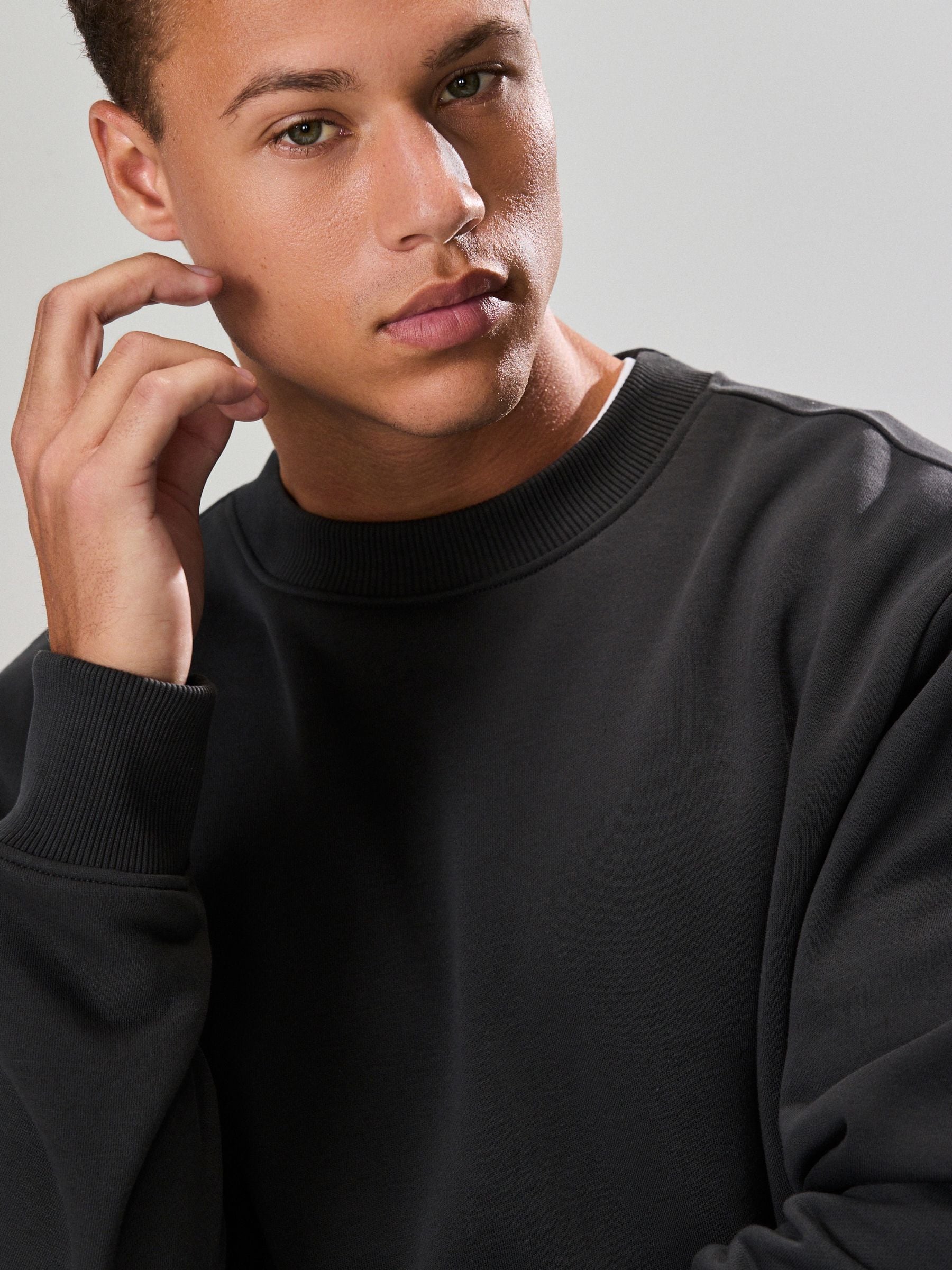 Leisteen grijs - Normale Pasvorm - Dik sweatshirt met ronde hals en hoog katoengehalte