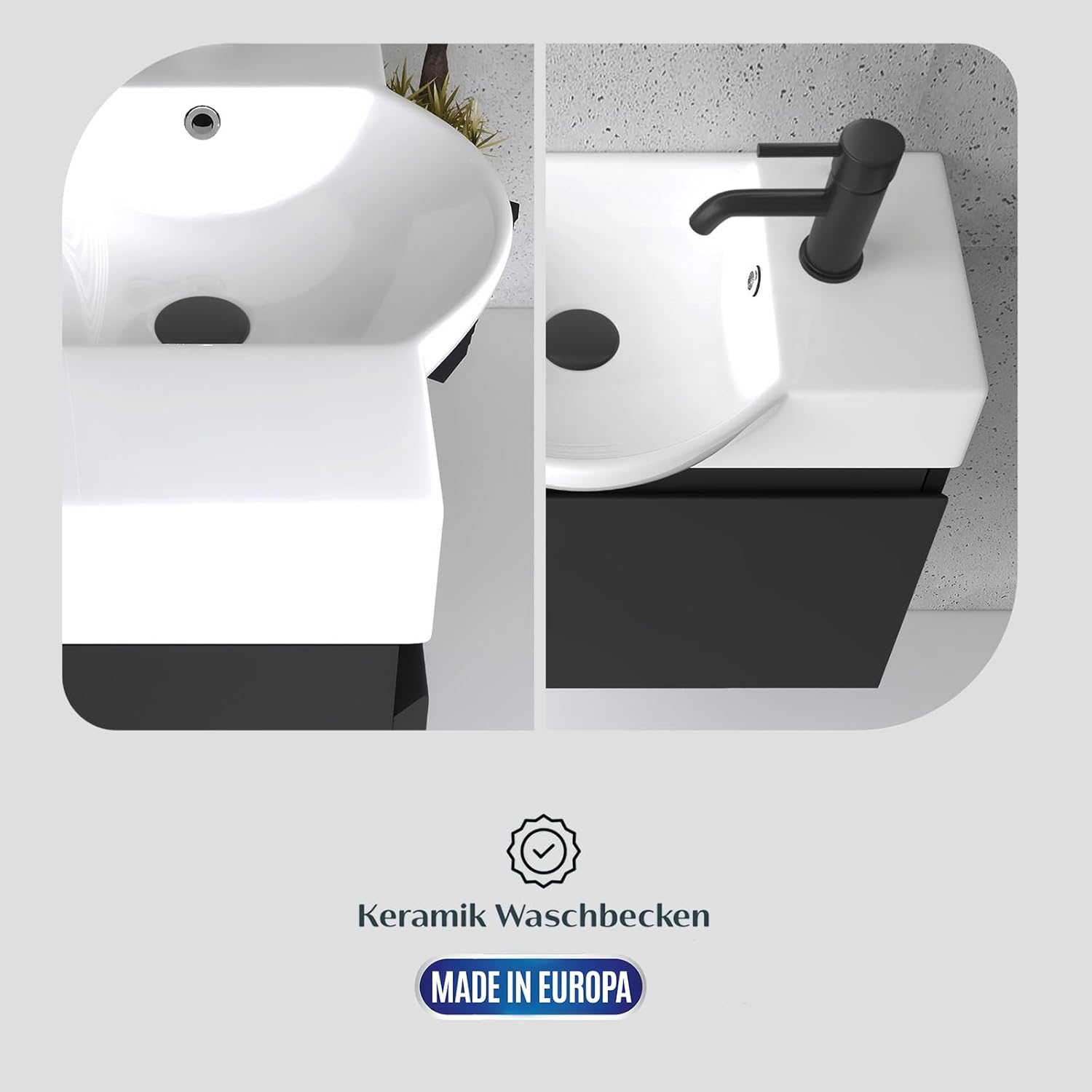 Alpenberger Badmöbel Set | Waschbecken mit Unterschrank 55 cm Breit | Badezimmerschrank Badschrank Schmal | Badezimmermöbel Waschtisch | Schrank Klein | Waschbeckenunterschrank Schwarz