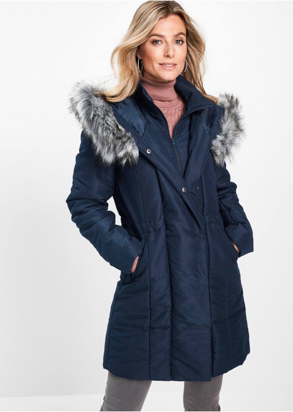 Parka longue à capuche avec détail synthétique
