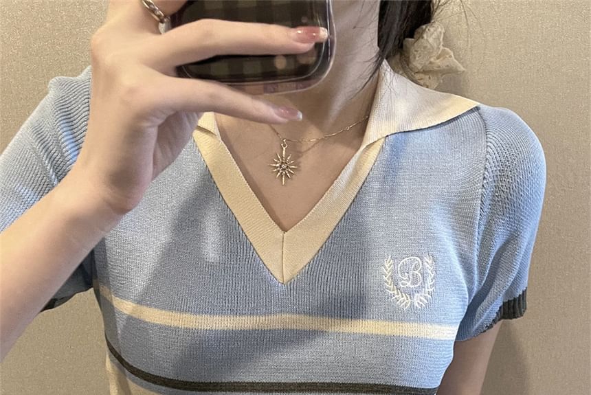 Allinya - Gestreept poloshirt met korte mouwen en letters