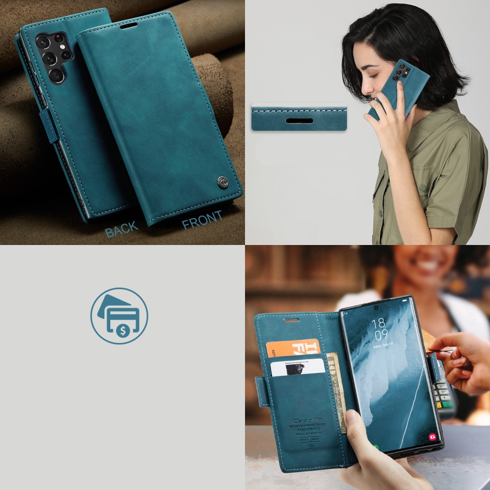 Samsung Galaxy S23 Ultra 5G Leder Tasche Flip Wallet Etui mit Kartenfächern - Blaugrün