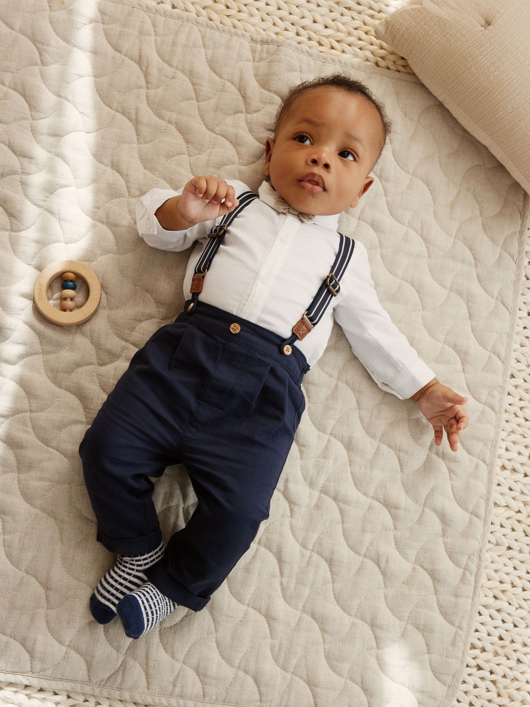 Marineblauw - 4 -delige babyset van overhemd, broek en bretels (0mnd-2jr)