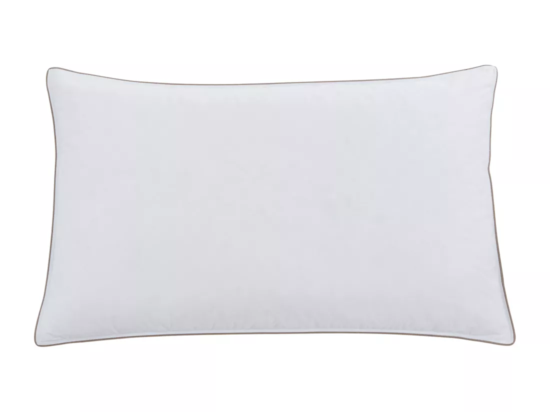 Oreiller anti-acariens enveloppe percale 93fils/cm² - 50 x 80 cm - garnissage plumettes et duvet - Blanc passepoil taupe - FEATH de PALACIO