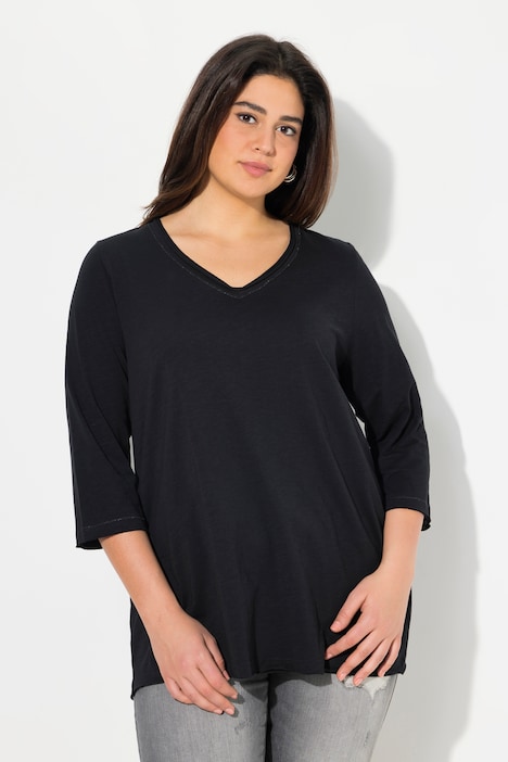 Shirt, Metallic-Nähte, V-Ausschnitt, 3/4-Arm