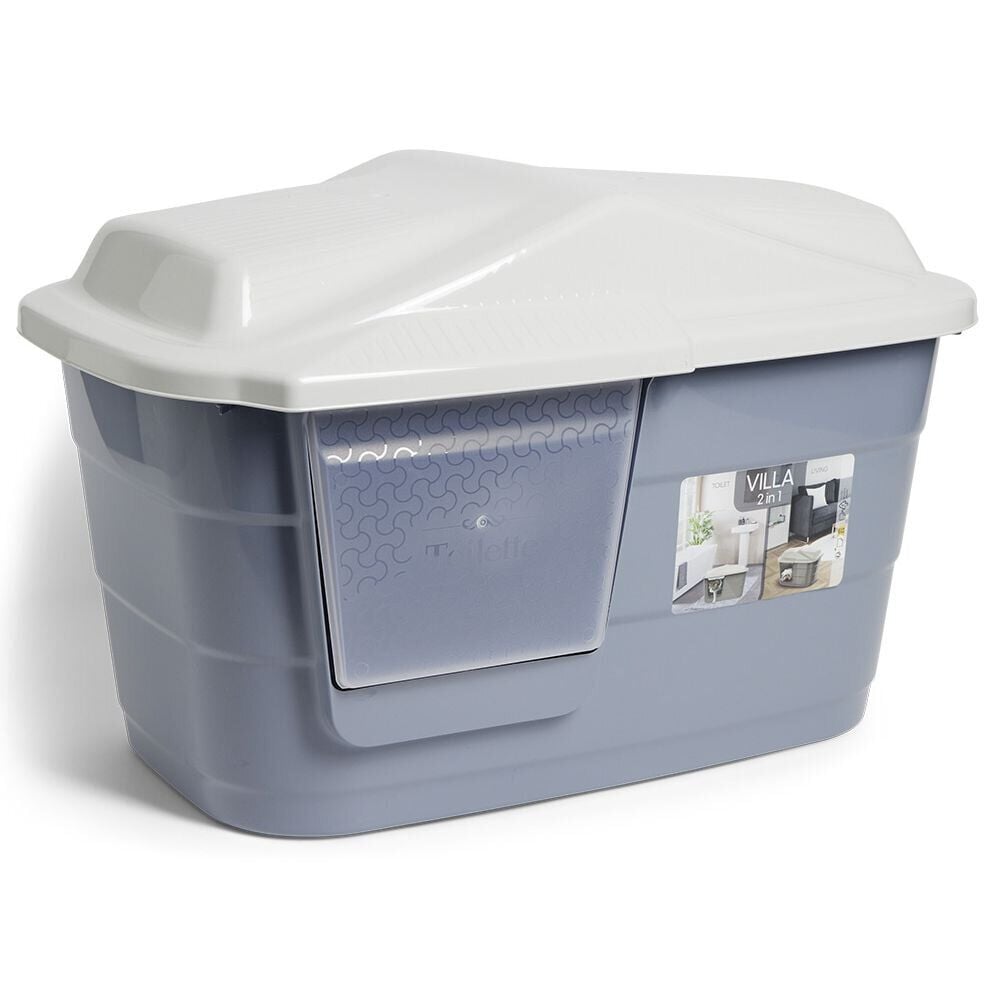 Bac à litière forme maison plastique 57,5x38,5x37cm - 2 coloris