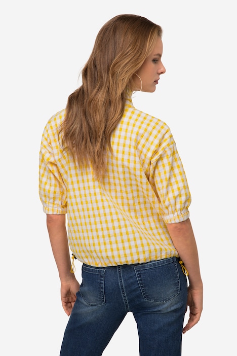 Karobluse, oversized, Seersucker, Troyerkragen, Halbarm, OEKO-TEX