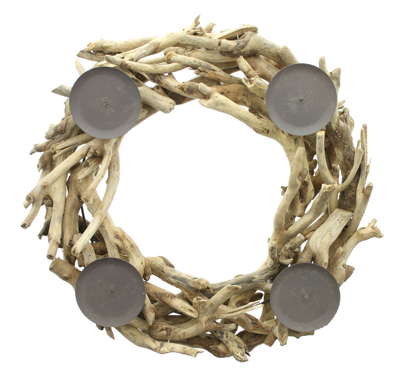 FRANK FLECHTWAREN | Adventskrans van drijfhout, Ø 40 x 11 cm, DROGGAGE, METAAL