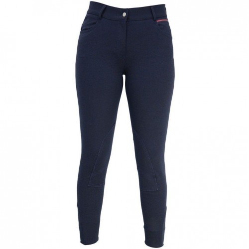 Calças de montaria Signature femininas em azul marinho/vermelho