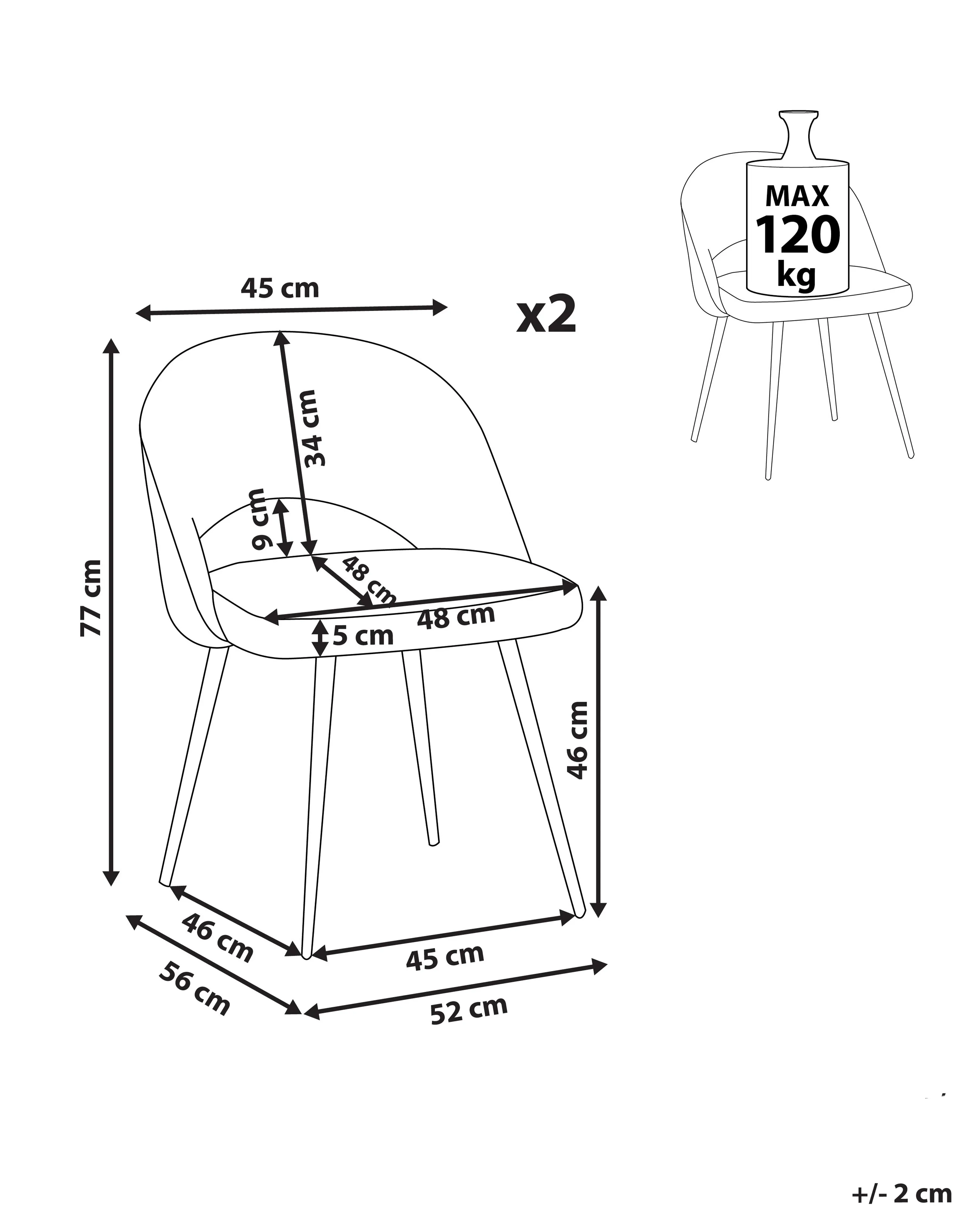 Set van 2 eetkamerstoelen VIVIAN Fluweel Zeeblauw