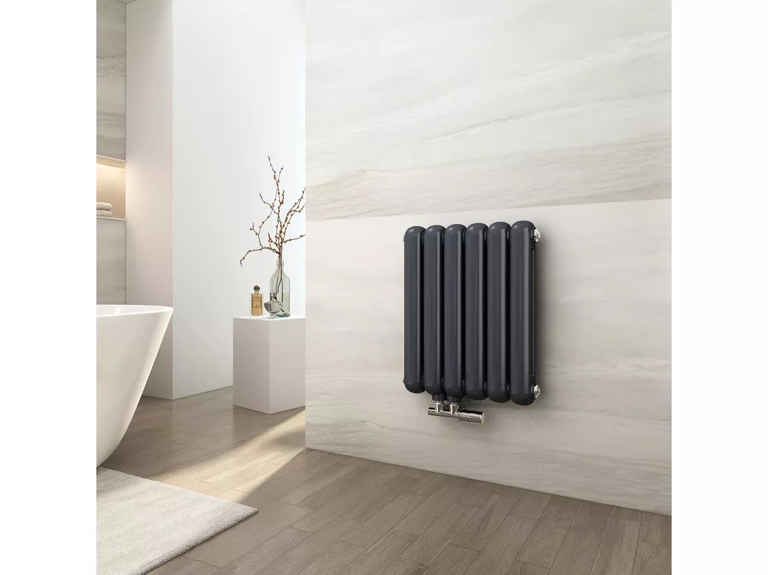 EMKE Radiateur de Salle de Bain 55x44cm Design Radiateur à Eau Chaude Anthracite Horizontal Radiateur Mural 549W