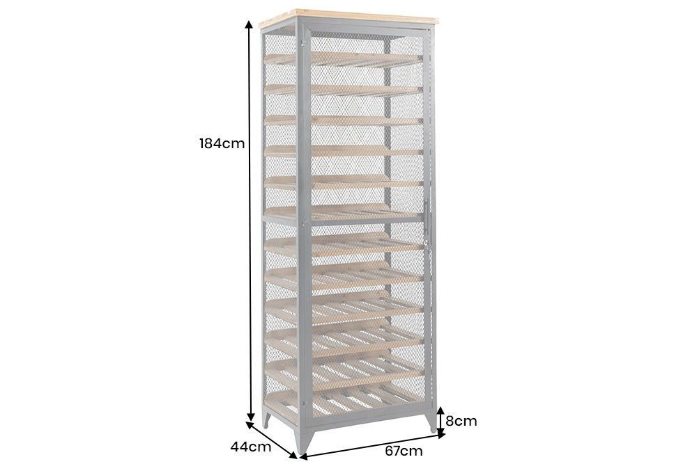 Design Weinschrank BODEGA 185cm natur schwarz Tannenholz Metall Flaschenregal