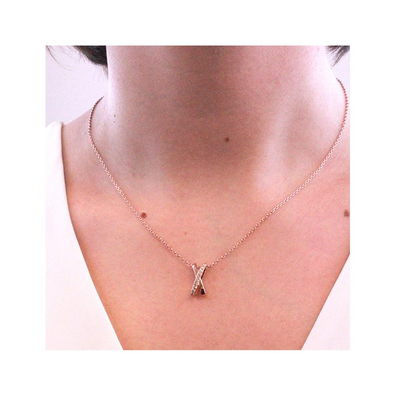 Pendentif X Duo - Or Rosé et Cristal
