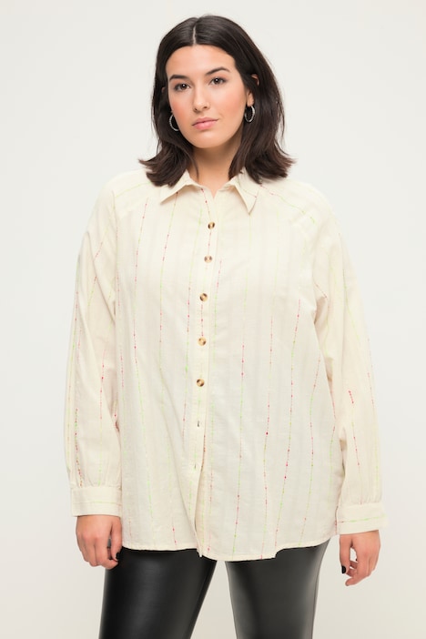 Bluse, oversized, Color-Noppen, Hemdkragen, Langarm