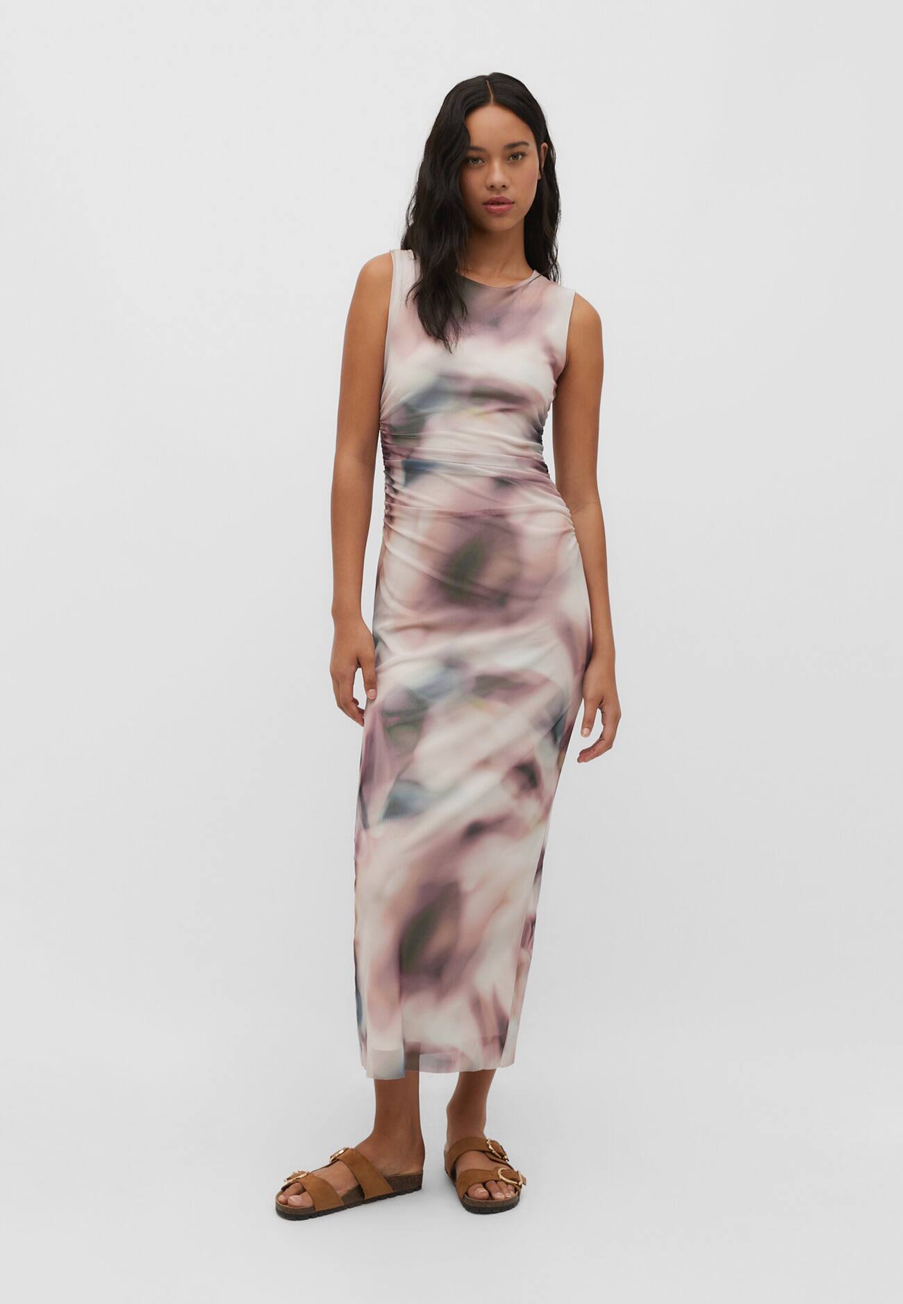 Vestido longo de tule estampado