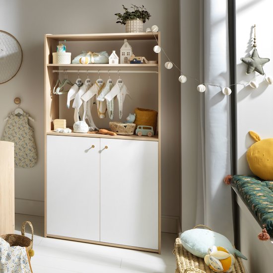 Alice Armoire dressing   Blanc et bois        de               Sauthon Baby's Sweet Home